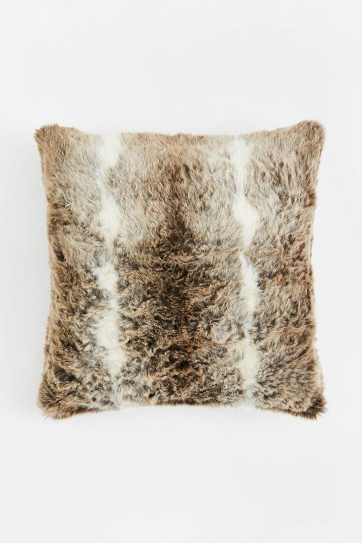 H & M - Faux Fur Cushion Cover - Gray