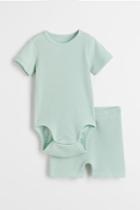 H & M - Ribbed Cotton Set - Turquoise