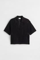H & M - Pointelle-knit Polo Shirt - Black