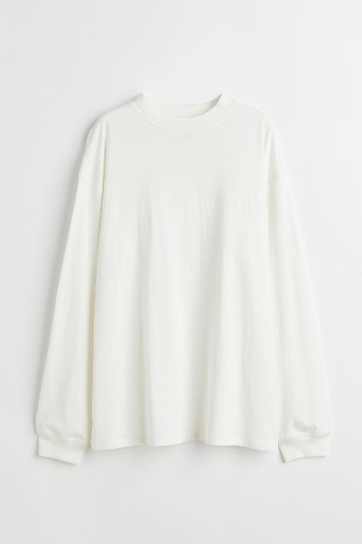 H & M - Long-sleeved Jersey Shirt - White