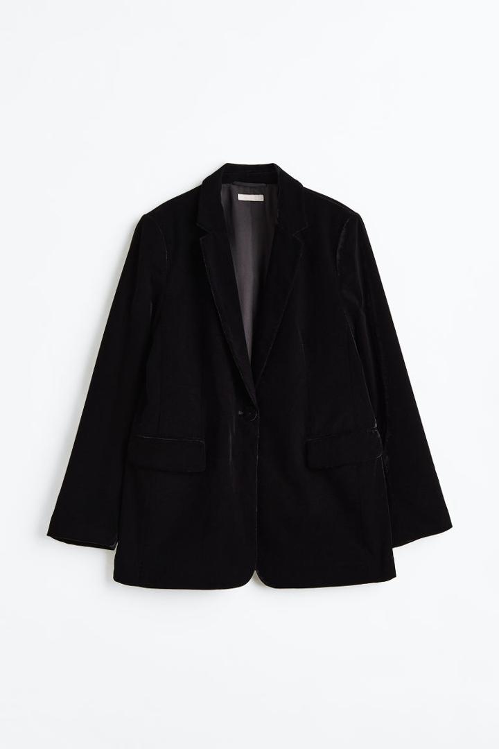 H & M - Single-breasted Velvet Jacket - Black
