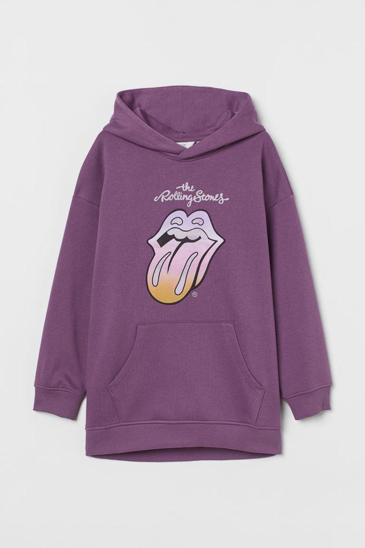 H & M - Oversized Printed Hoodie - Purple