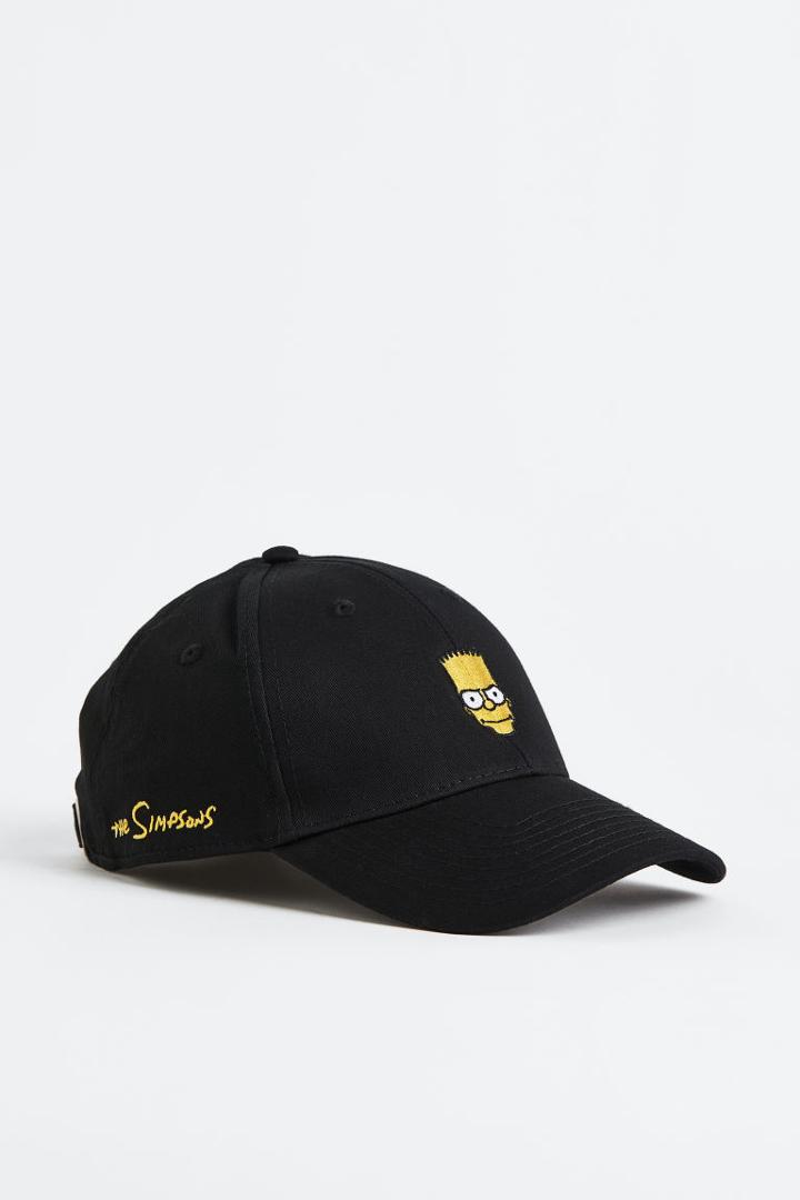 H & M - Embroidered-motif Cotton Cap - Black