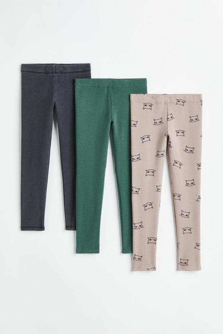 H & M - 3-pack Cotton Leggings - Brown