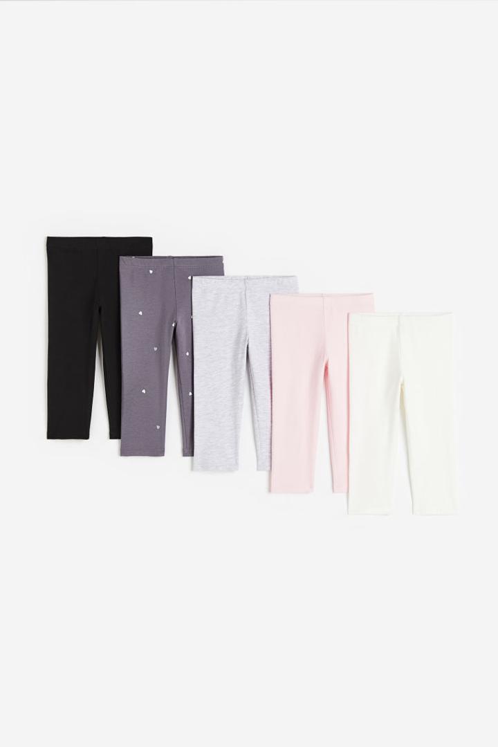 H & M - 5-pack Cotton Capri Leggings - Gray