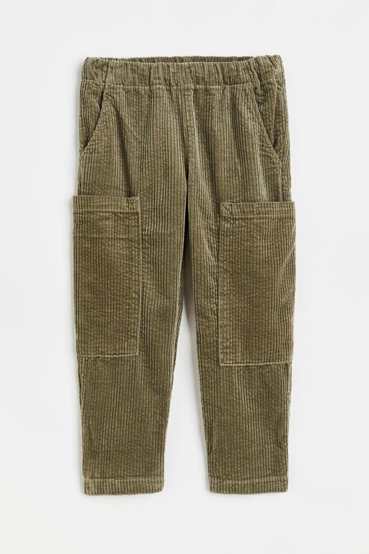H & M - Cotton Corduroy Cargo Trousers - Green