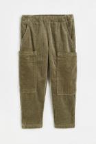 H & M - Cotton Corduroy Cargo Trousers - Green