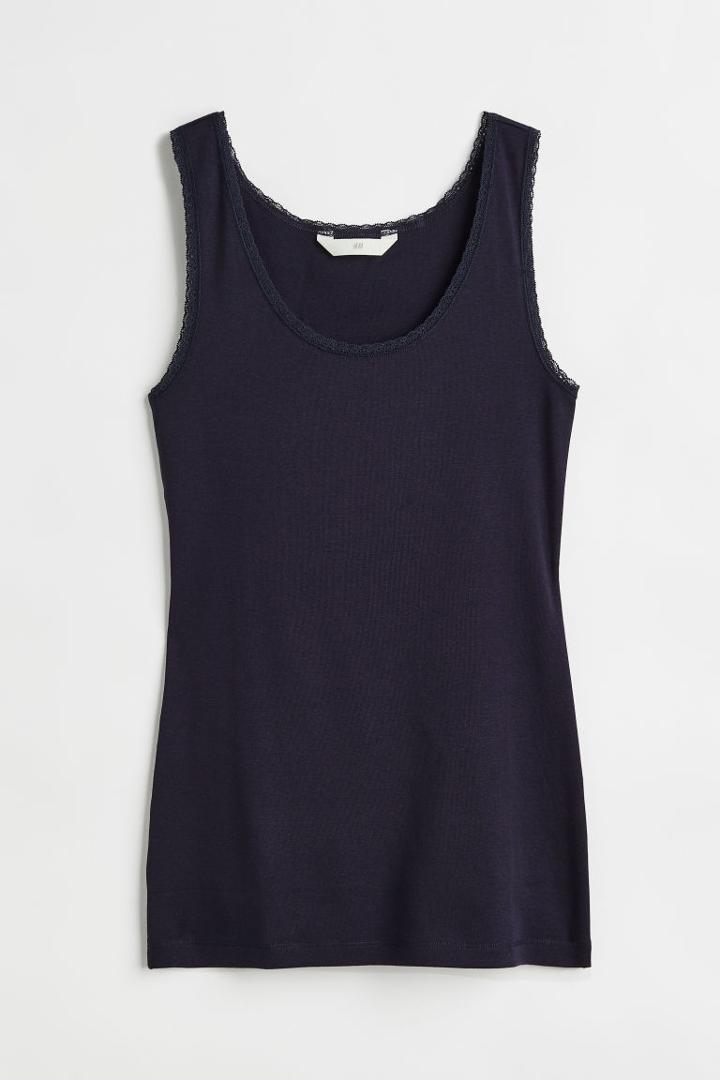 H & M - Lace-trimmed Tank Top - Blue