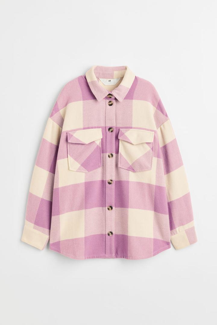 H & M - Checked Shirt Jacket - Purple