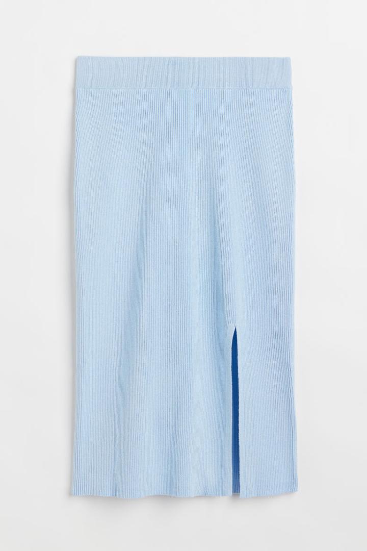 H & M - Ribbed Pencil Skirt - Blue