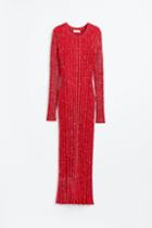 H & M - Glittery Rib-knit Dress - Red