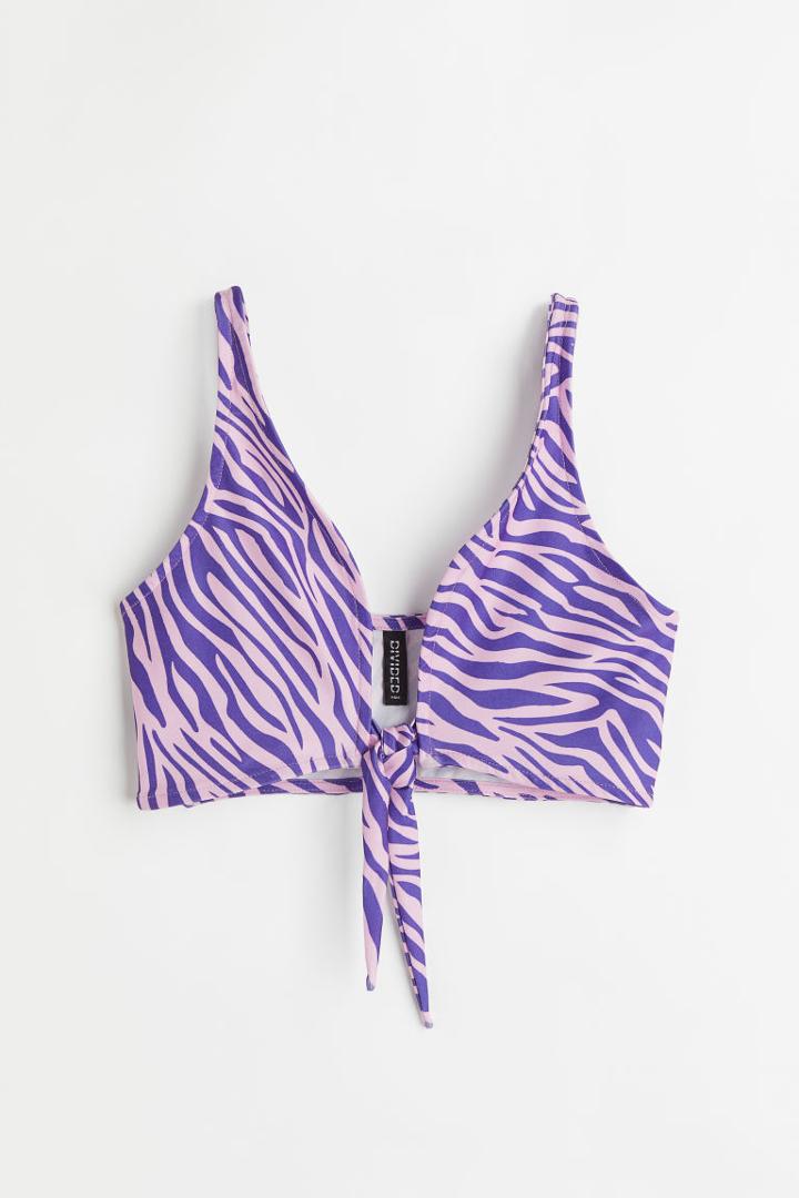 H & M - Tie-hem Crop Top - Purple