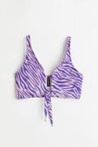 H & M - Tie-hem Crop Top - Purple