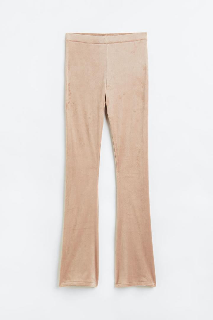 H & M - Flared Velour Pants - Brown