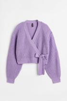 H & M - Knit Wrap-front Cardigan - Purple