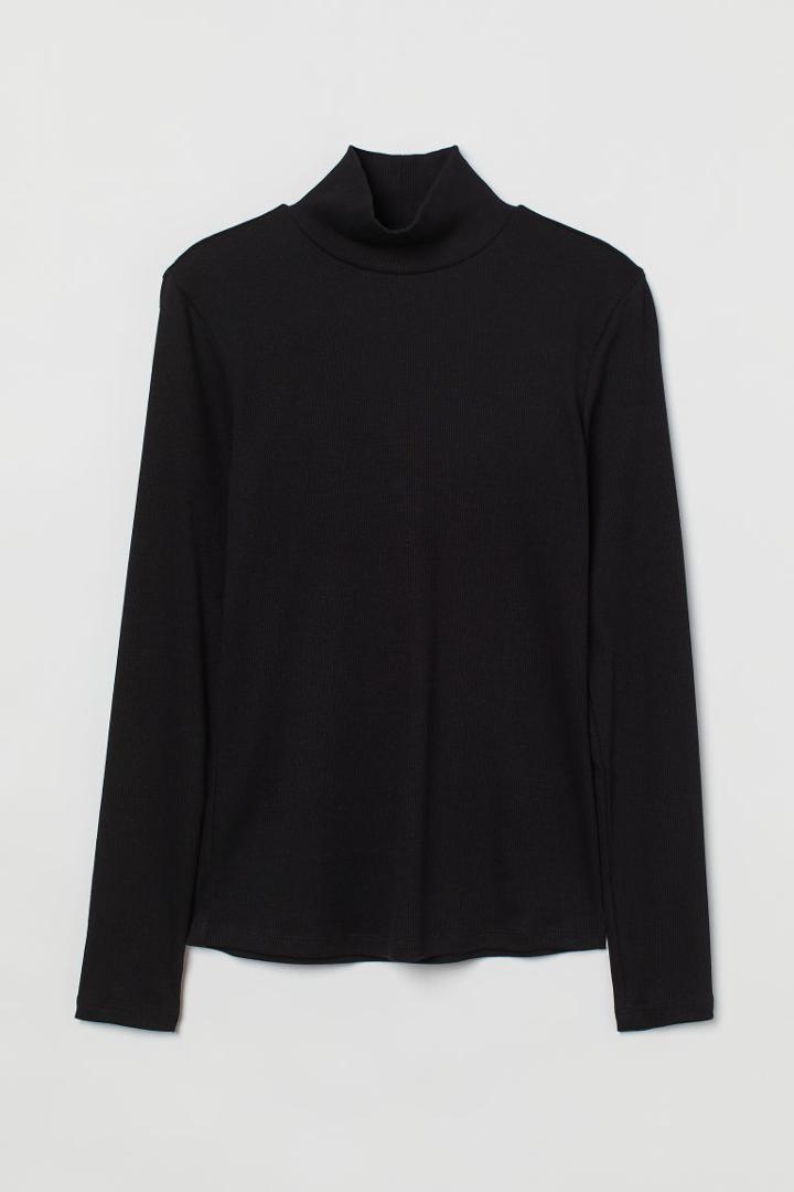 H & M - Ribbed Turtleneck Top - Black