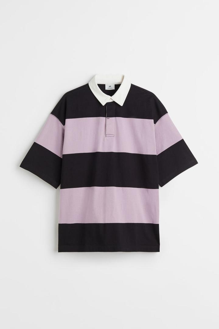 H & M - Oversized Fit Short-sleeved Rugby Shirt - Purple
