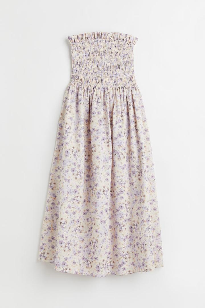H & M - Smocked-bodice Dress - Beige