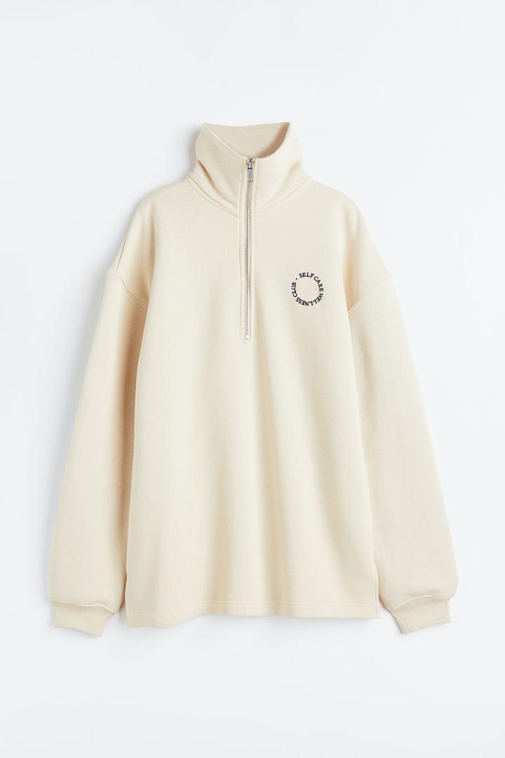 H & M - Half-zip Sweatshirt - Beige