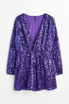 H & M - H & M+ Sequined Wrapover Dress - Purple