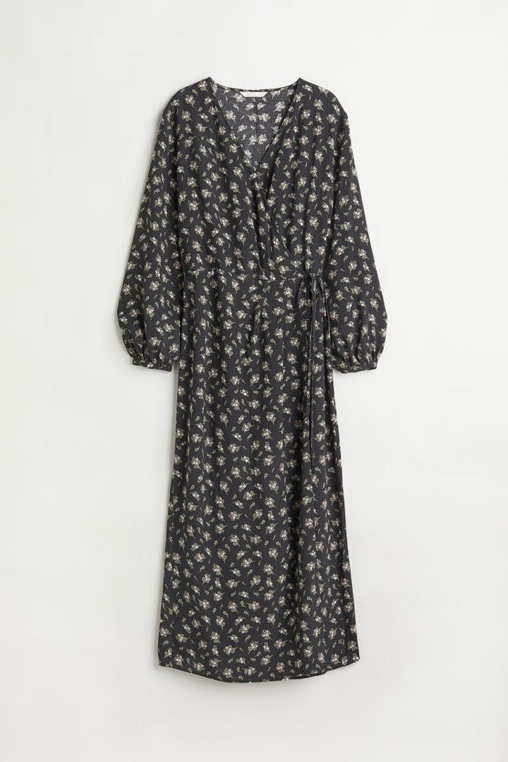 H & M - Patterned Wrap-front Dress - Gray