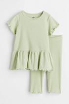 H & M - 2-piece Ribbed Cotton Jersey Set - Green