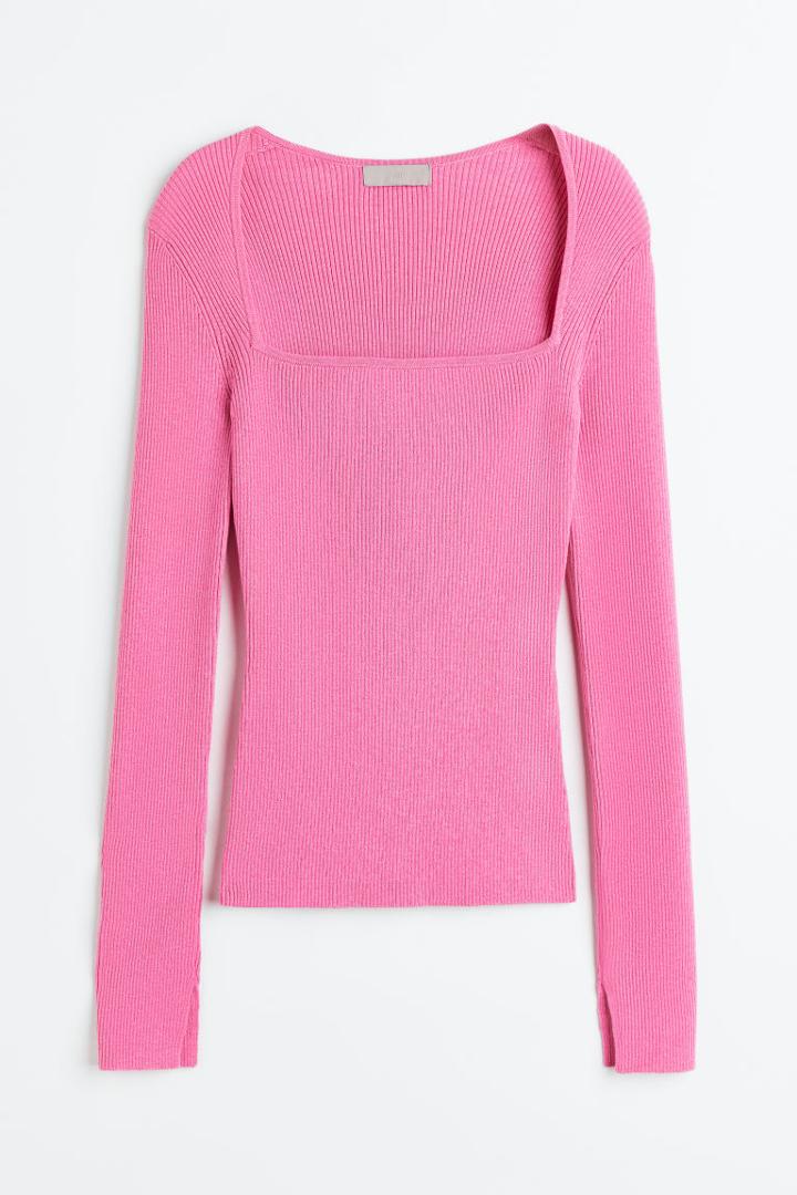 H & M - Square-neck Top - Pink