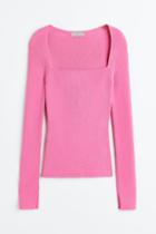 H & M - Square-neck Top - Pink
