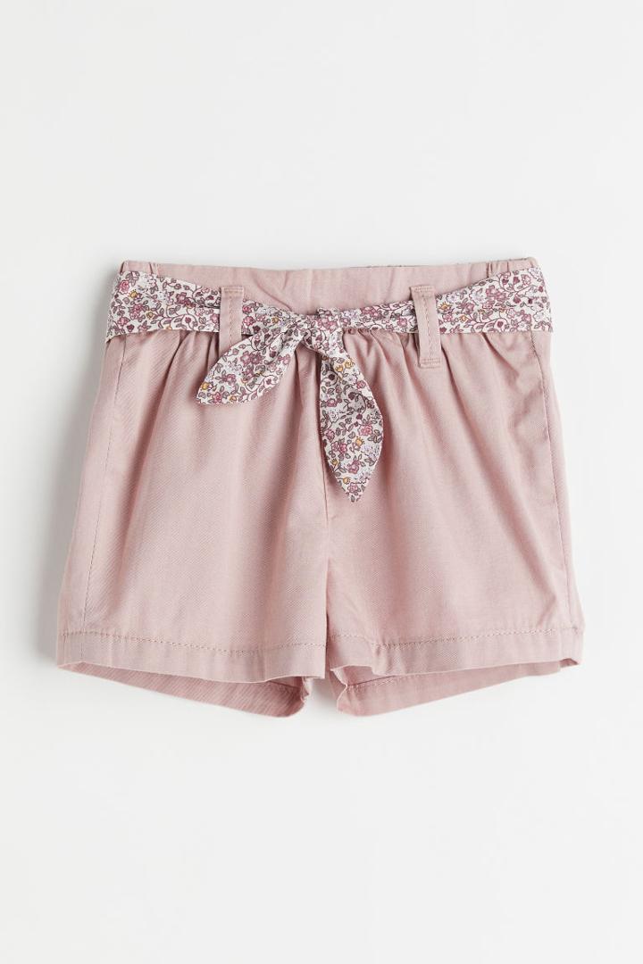 H & M - Tie-belt Shorts - Pink