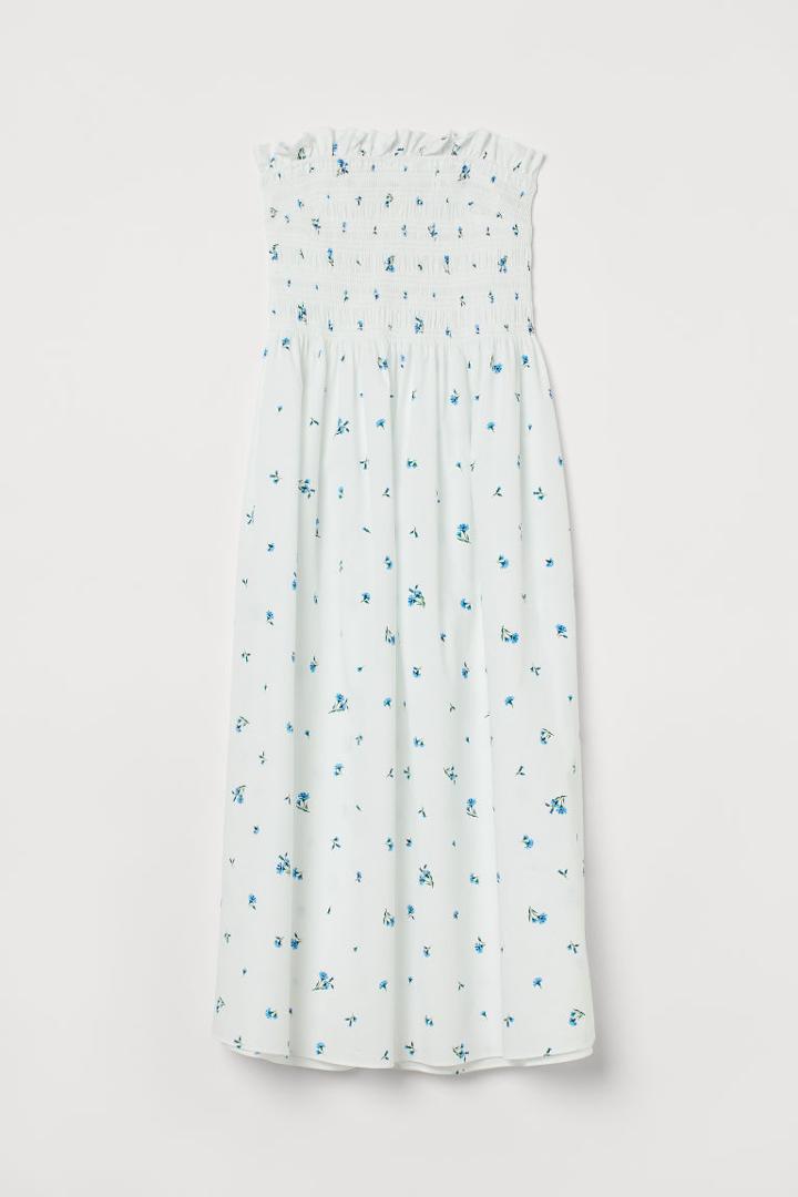 H & M - Smocked-bodice Dress - White
