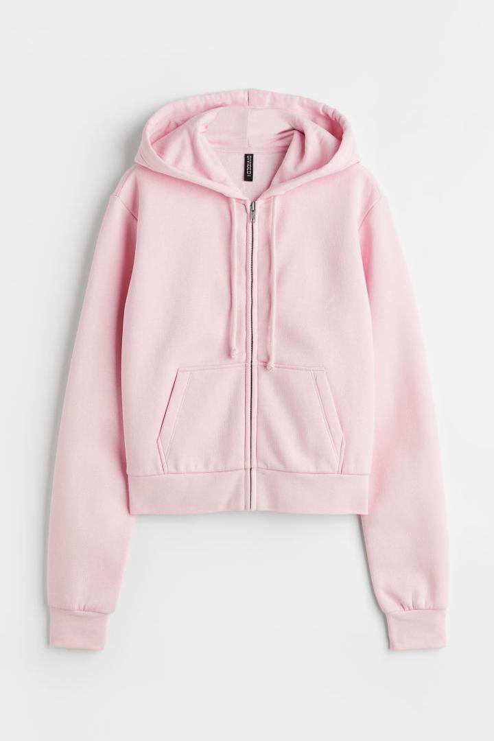 H & M - Short Hooded Sweatshirt Jacket - Pink