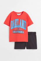 H & M - 2-piece T-shirt And Shorts Set - Orange