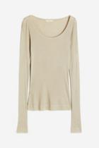 H & M - Ribbed Silk Top - Beige