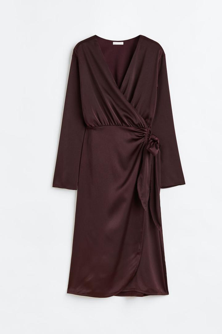 H & M - Satin Wrap-front Dress - Red