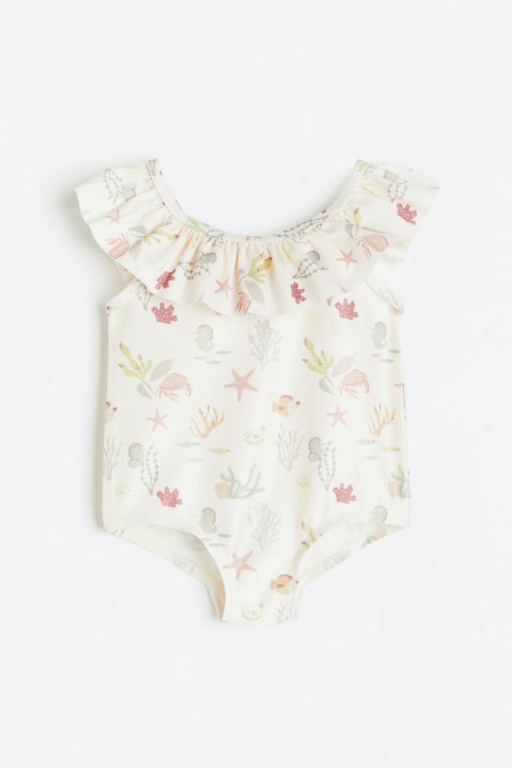 H & M - Flounce-trimmed Swimsuit - Beige
