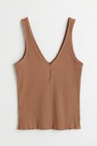 H & M - Ribbed Button-front Tank Top - Beige