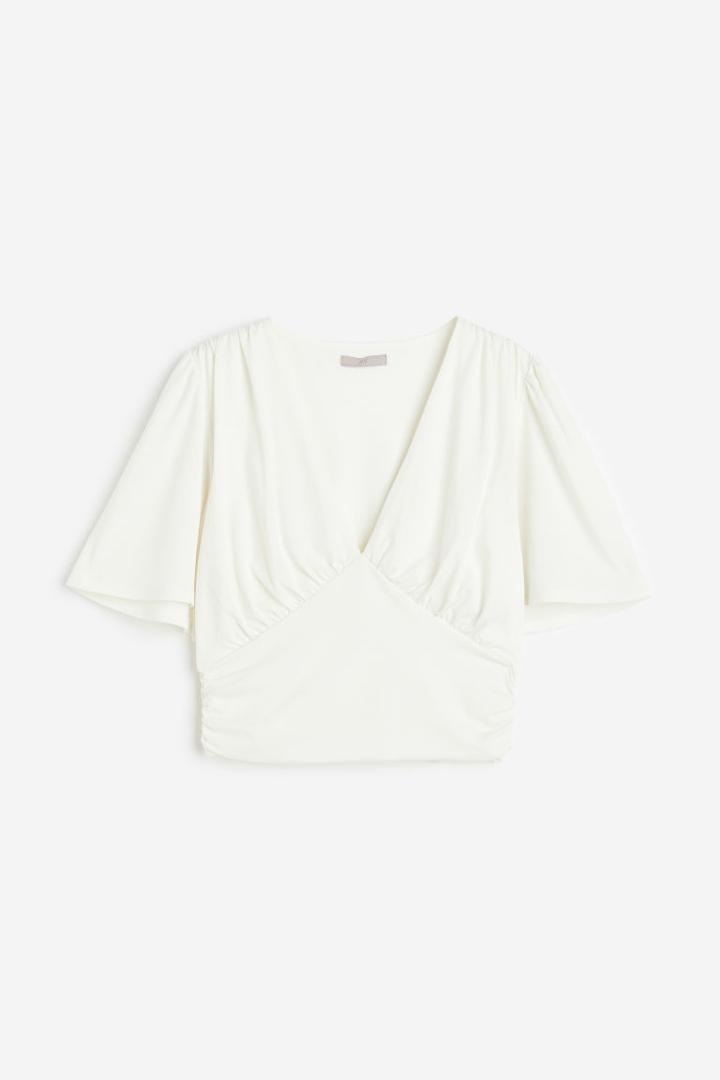 H & M - Gathered Crop Top - White