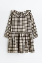 H & M - Patterned Ruffled Dress - Beige
