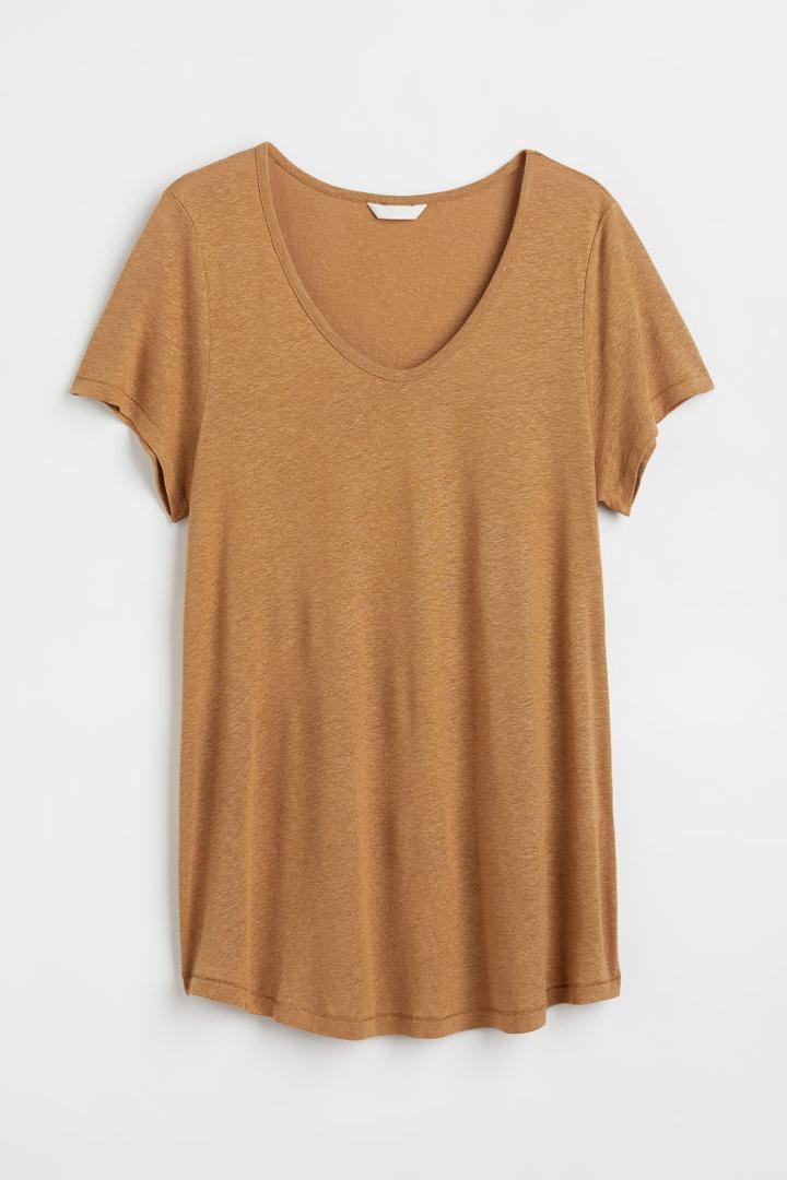 H & M - H & M+ Linen-blend T-shirt - Beige