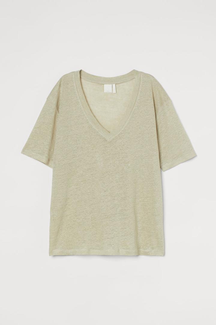 H & M - Linen Jersey T-shirt - Green