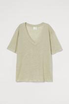 H & M - Linen Jersey T-shirt - Green