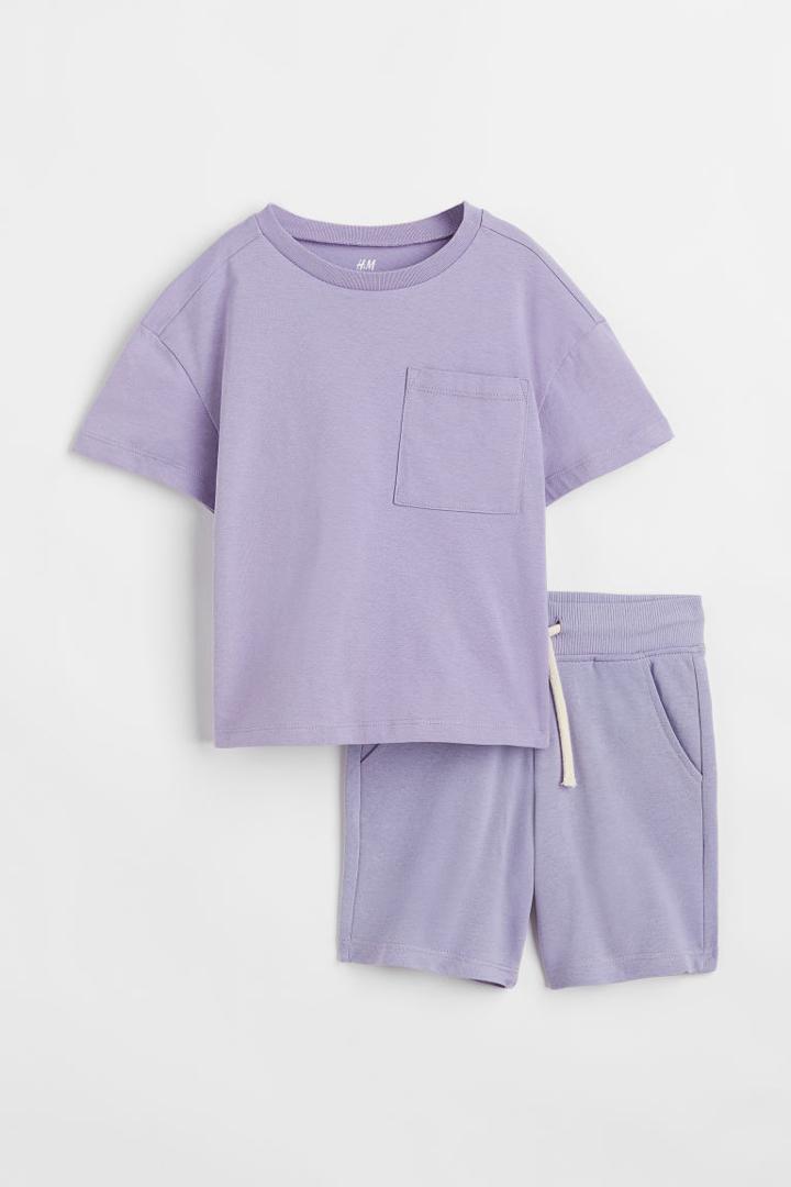 H & M - 2-piece T-shirt And Shorts Set - Purple