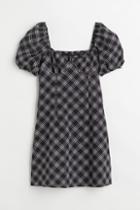 H & M - Puff-sleeved Crped Dress - Black