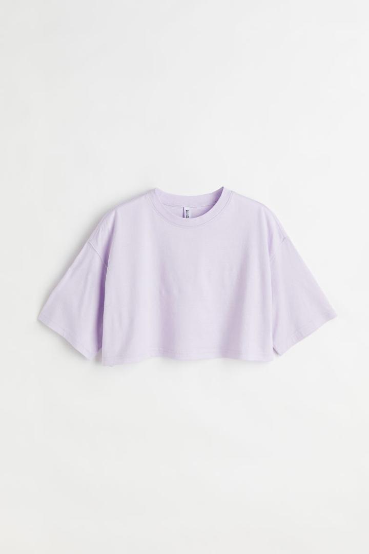 H & M - Cotton Crop T-shirt - Purple