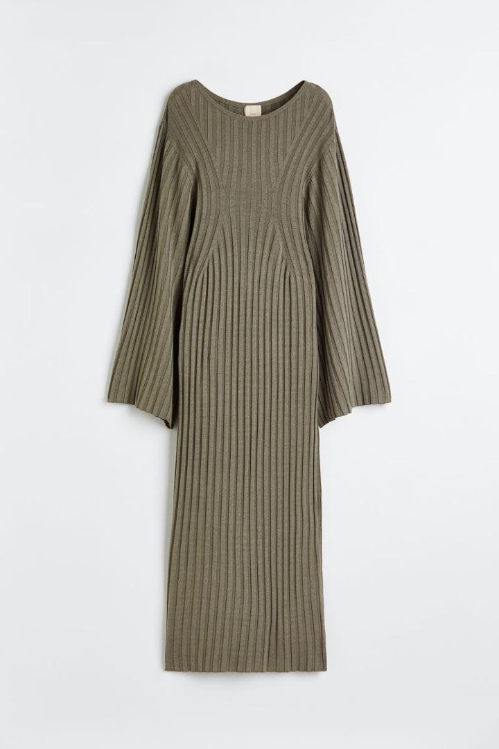 H & M - Silk-blend Rib-knit Dress - Green