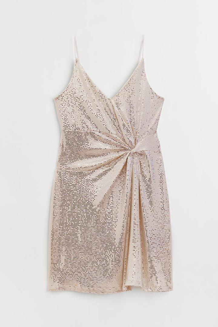 H & M - Knot-detail Sequined Dress - White