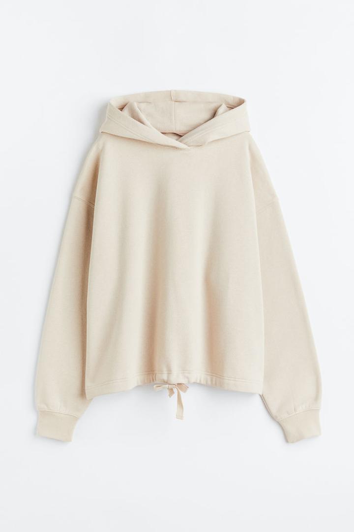 H & M - Boxy Drawstring Hoodie - Beige