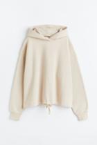 H & M - Boxy Drawstring Hoodie - Beige