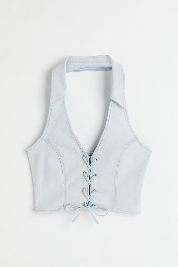 H & M - Laced Denim Top - Blue