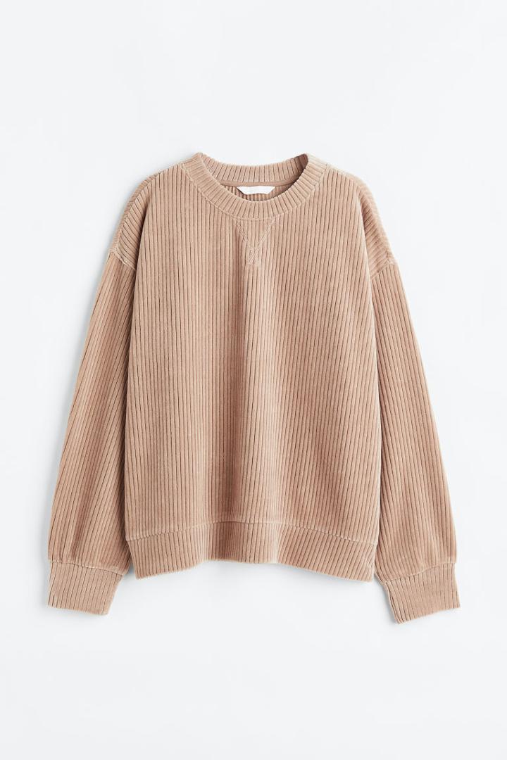 H & M - Ribbed Velour Top - Beige